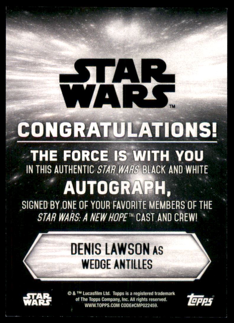 2018 Topps Star Wars A New Hope Black and White Autographs Blue #NNO Denis Lawson as Wedge Antilles back image