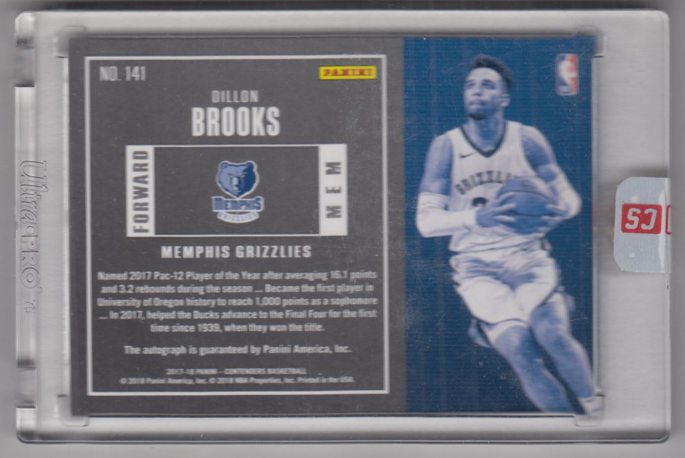 2017-18 Panini Contenders Cracked Ice Ticket #141B Dillon Brooks AU VAR/20 EXCH back image