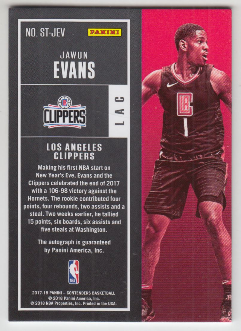 2017-18 Panini Contenders Rookie Season Ticket Retail Autographs #34 Jawun Evans