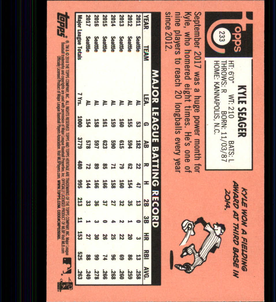 2018 Topps Heritage #233 Kyle Seager back image