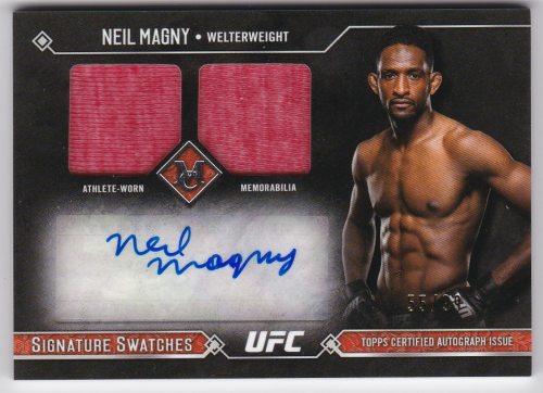 2017 Topps UFC Museum Collection Single-Fighter Signature Swatches Dual Relic Autographs #SSADRNM Neil Magny/99