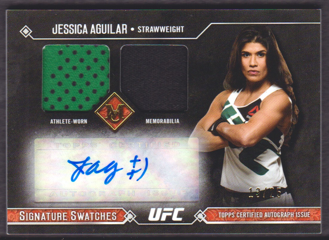 2017 Topps UFC Museum Collection Single-Fighter Signature Swatches Dual Relic Autographs Gold #SSADRJA Jessica Aguilar