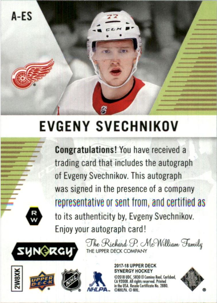 2017-18 Synergy Autographs #AES Evgeny Svechnikov D back image