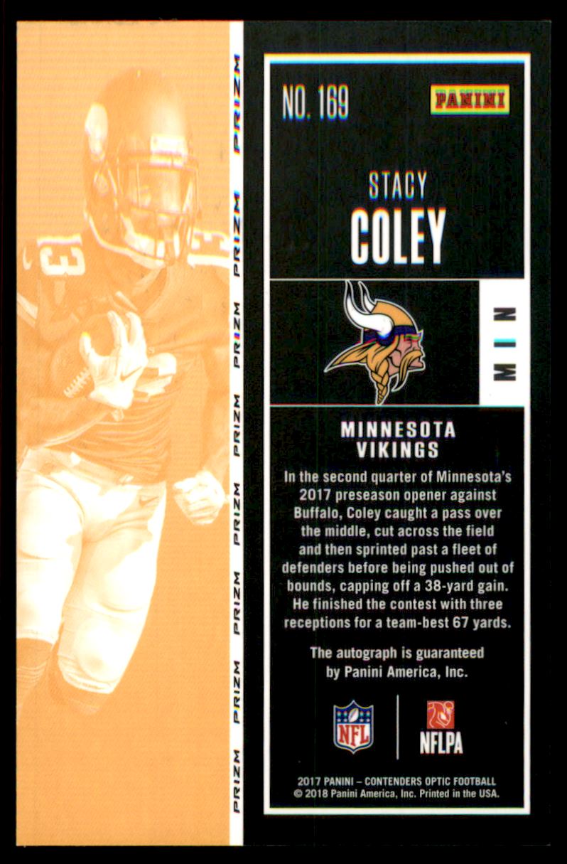 2017 Panini Contenders Optic #169 Stacy Coley AU RC back image