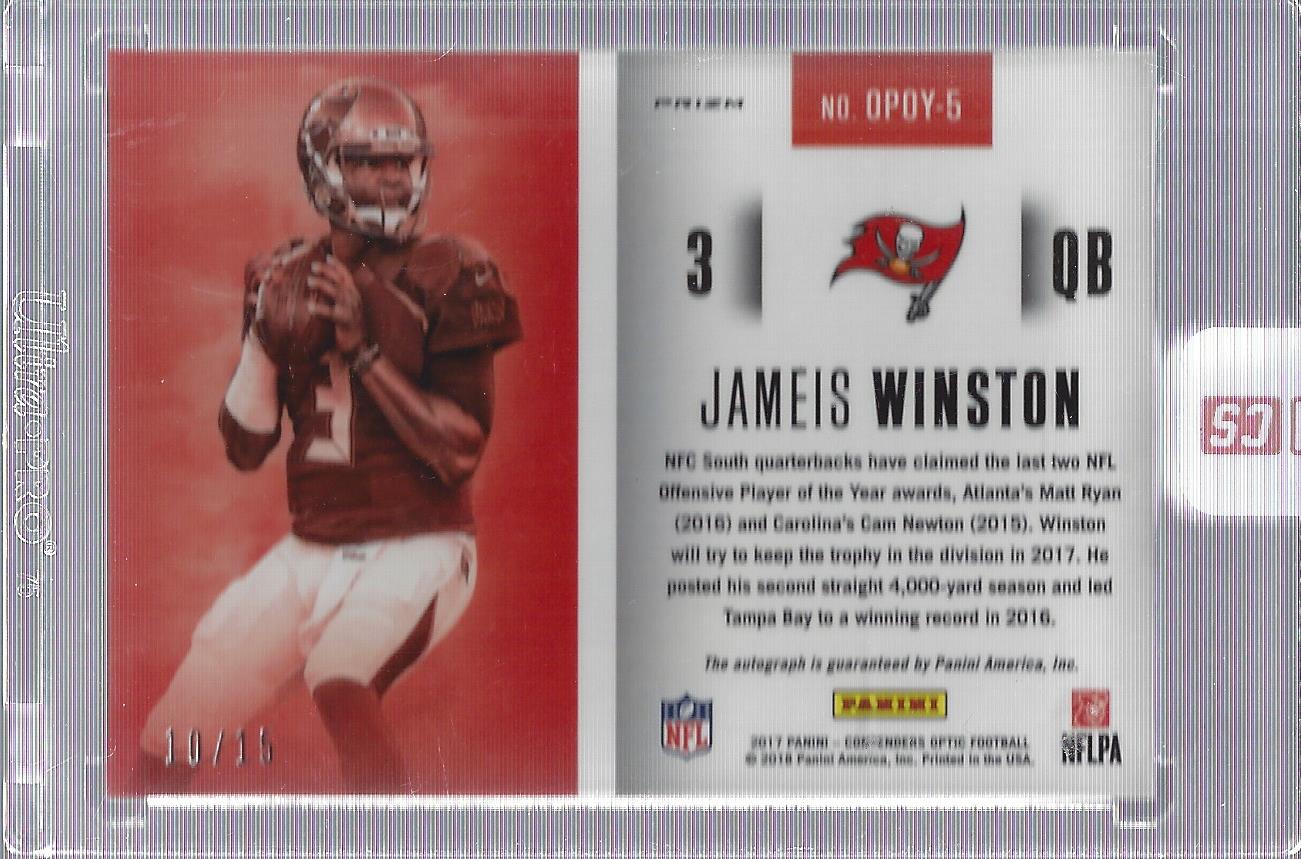 2017 Panini Contenders Optic Offensive Player of the Year Contenders Autographs #5 Jameis Winston/15 EXCH back image
