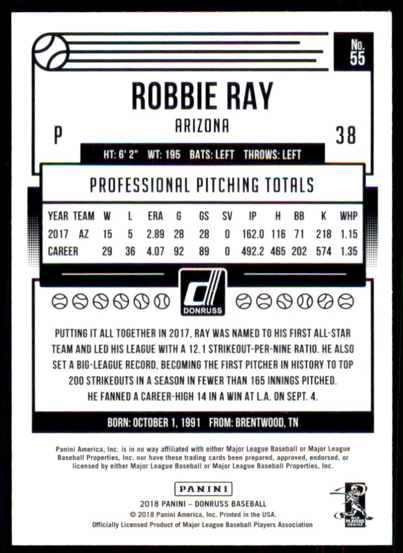 2018 Donruss Career Stat Line #55 Robbie Ray/500 back image