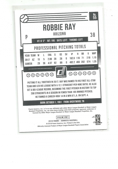 2018 Donruss Mother's Day Ribbon #55 Robbie Ray back image