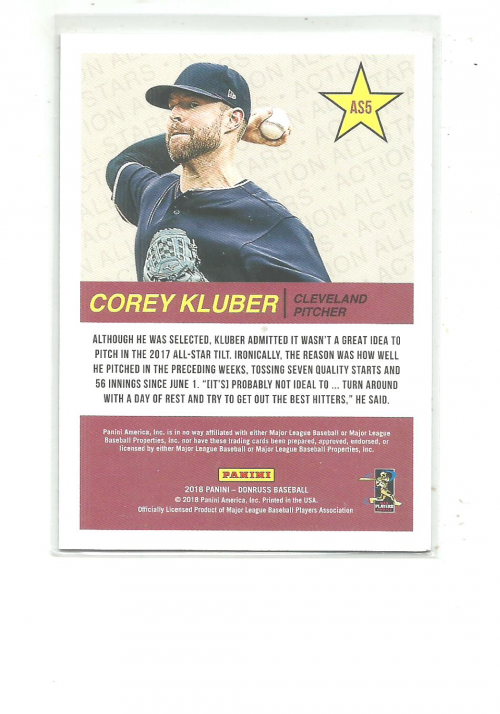 2018 Donruss All Stars Silver #5 Corey Kluber back image