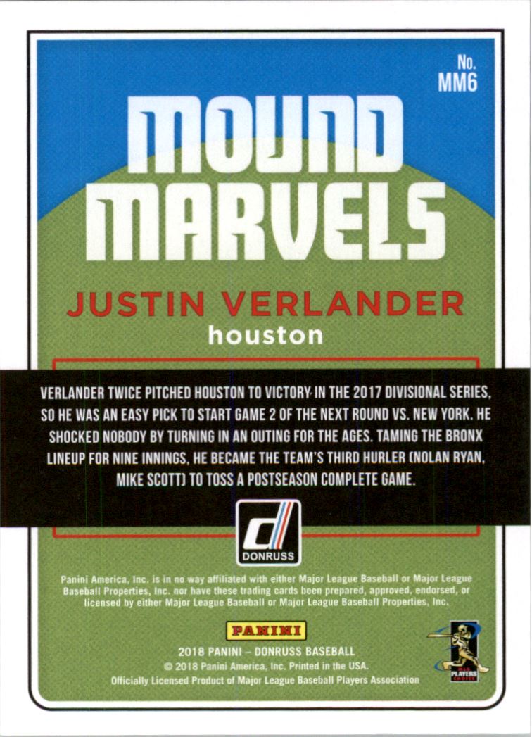 2018 Donruss Mound Marvels Gold #6 Justin Verlander back image