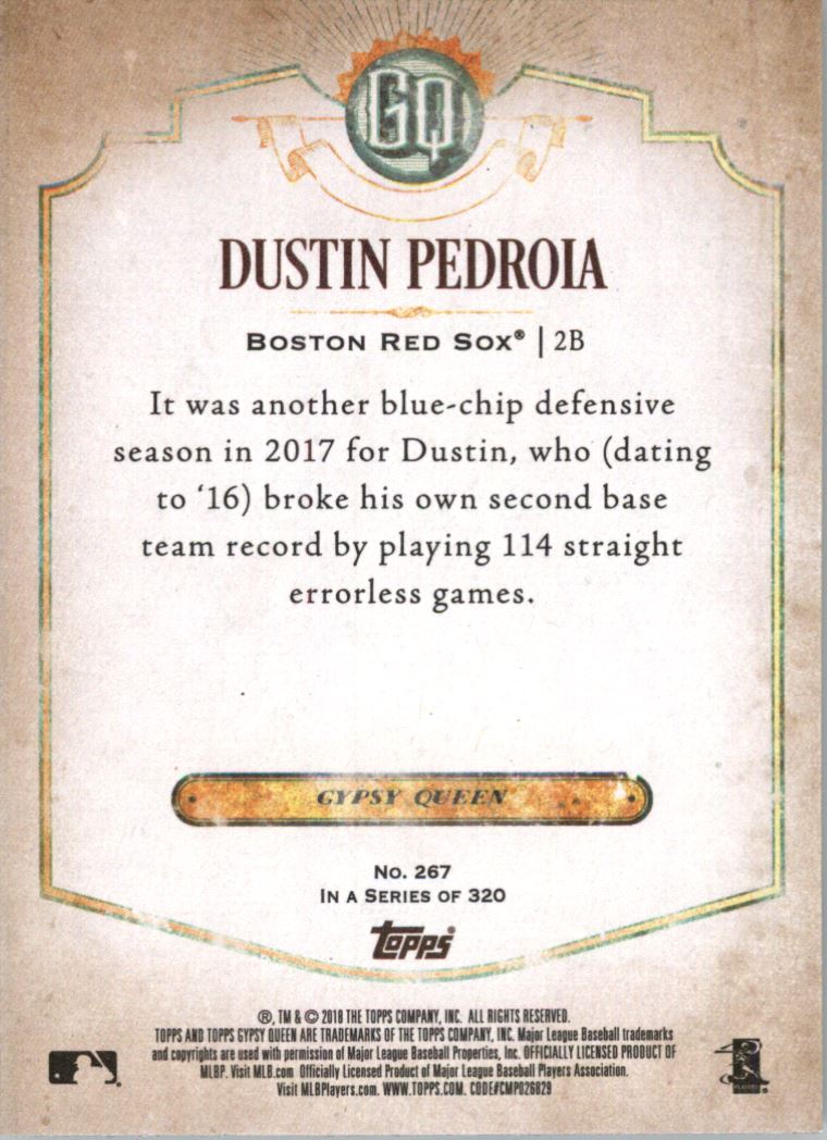 2018 Topps Gypsy Queen Missing Blackplate #267 Dustin Pedroia back image
