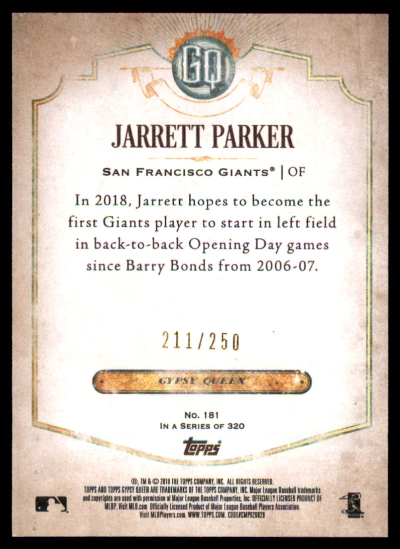 2018 Topps Gypsy Queen Indigo #181 Jarrett Parker back image