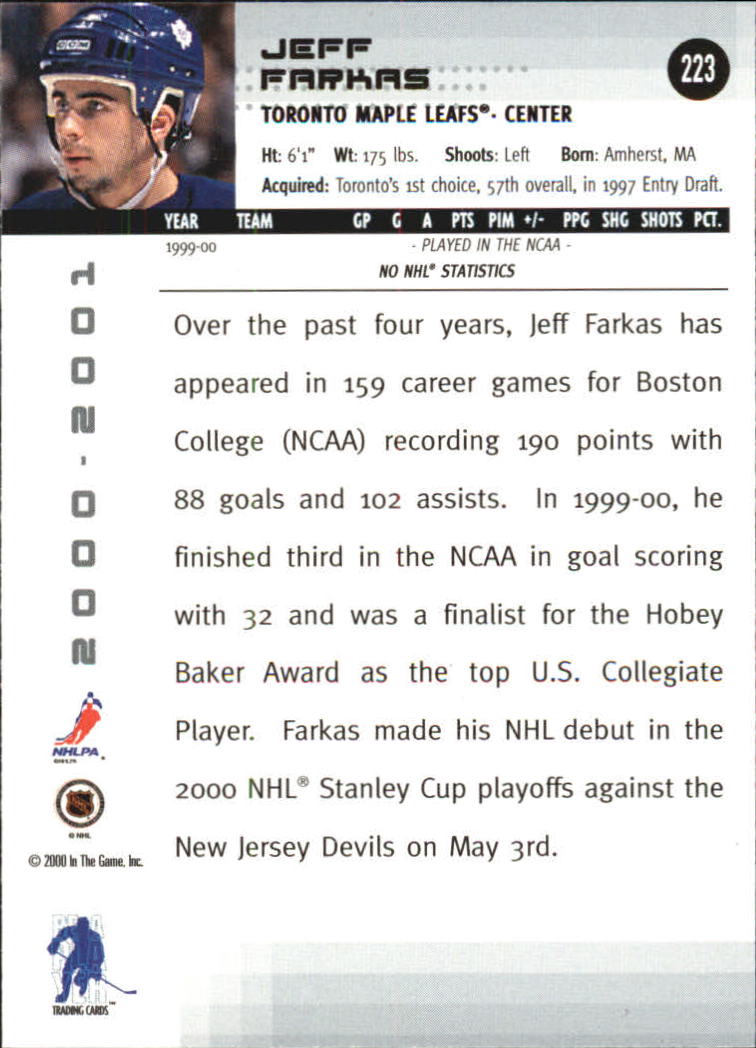 2000-01 BAP Memorabilia #223 Jeff Farkas back image