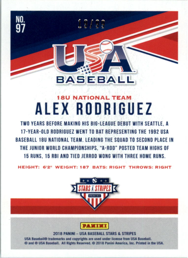2018 USA Baseball Stars and Stripes Longevity Holofoil #97 Alex Rodriguez back image
