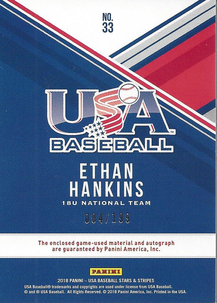 2018 USA Baseball Stars and Stripes Silhouettes Signature Jerseys #33 Ethan Hankins/199 back image