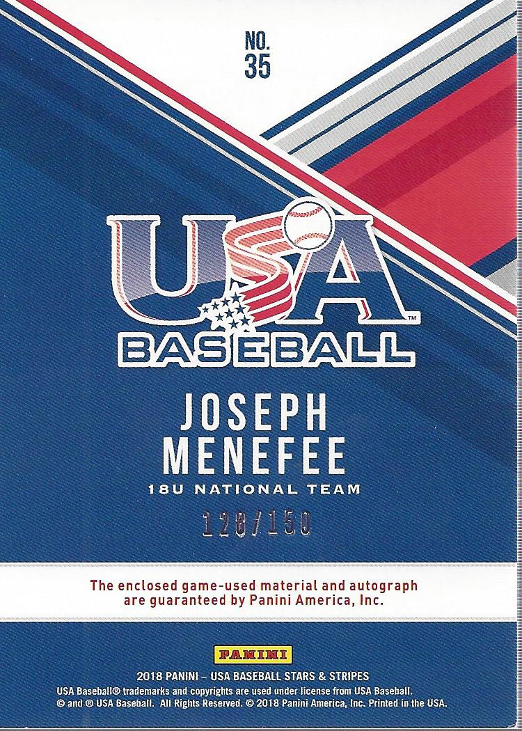 2018 USA Baseball Stars and Stripes Silhouettes Signature Jerseys #35 Joseph Menefee/150 back image