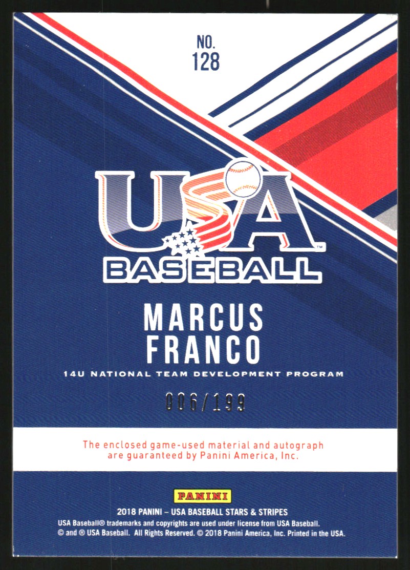 2018 USA Baseball Stars and Stripes Silhouettes Signature Jerseys #128 Marcus Franco/199