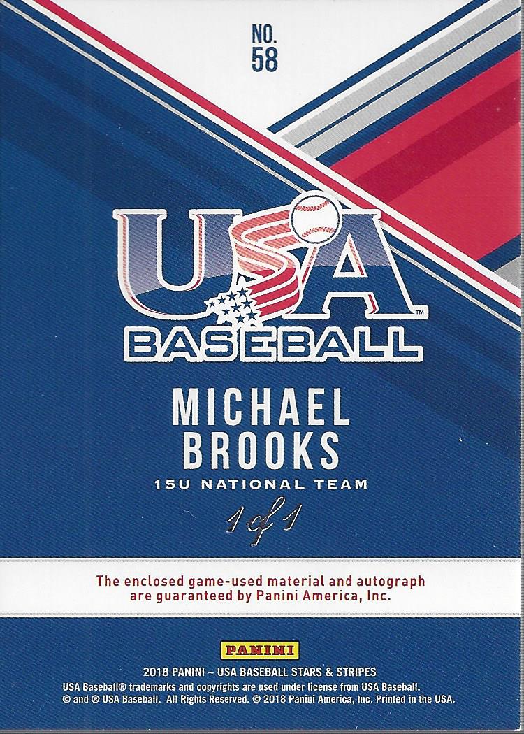 2018 USA Baseball Stars and Stripes Silhouettes Signature Jerseys Team Tag #58 Michael Brooks back image
