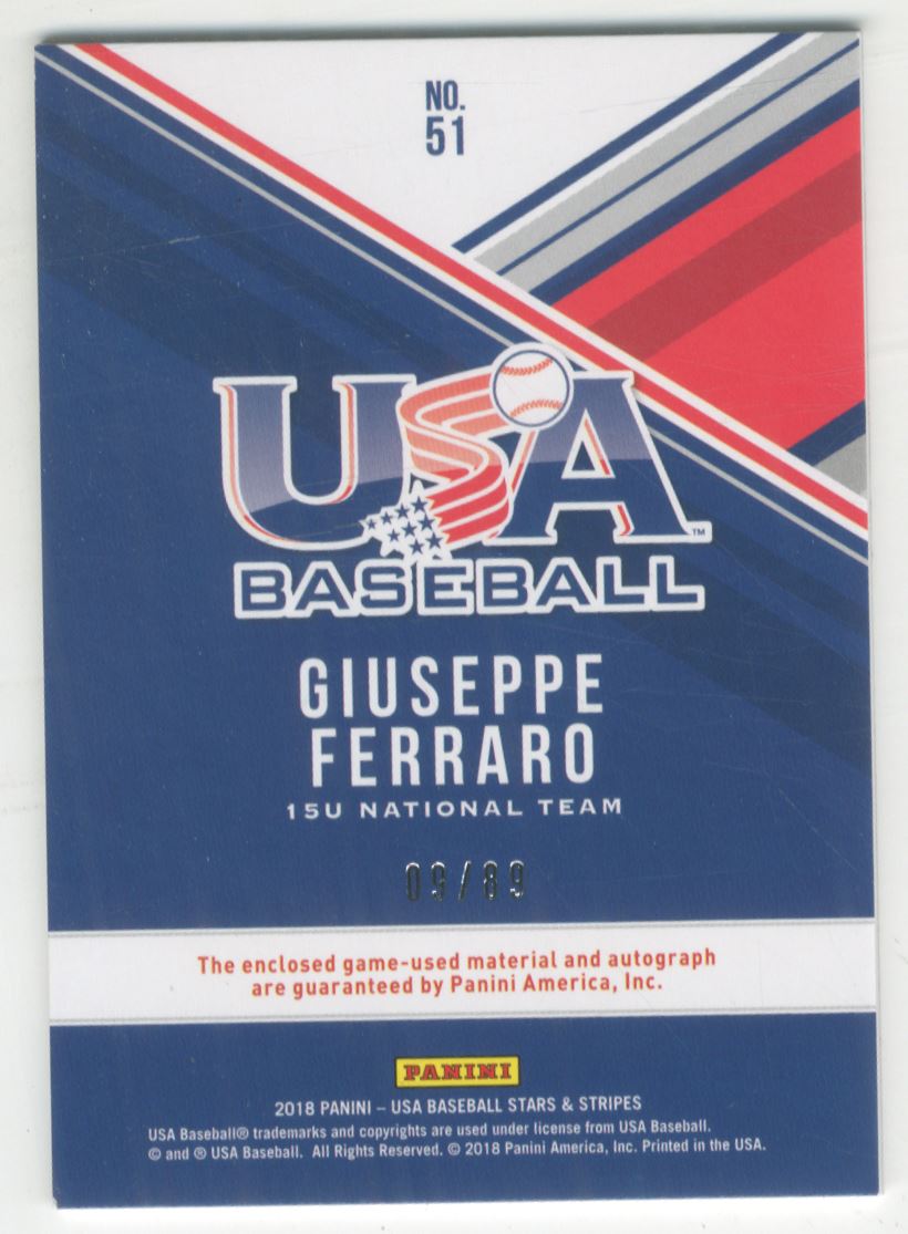 2018 USA Baseball Stars and Stripes Silhouettes Black Gold Signature Jerseys #51 Giuseppe Ferraro/89 back image