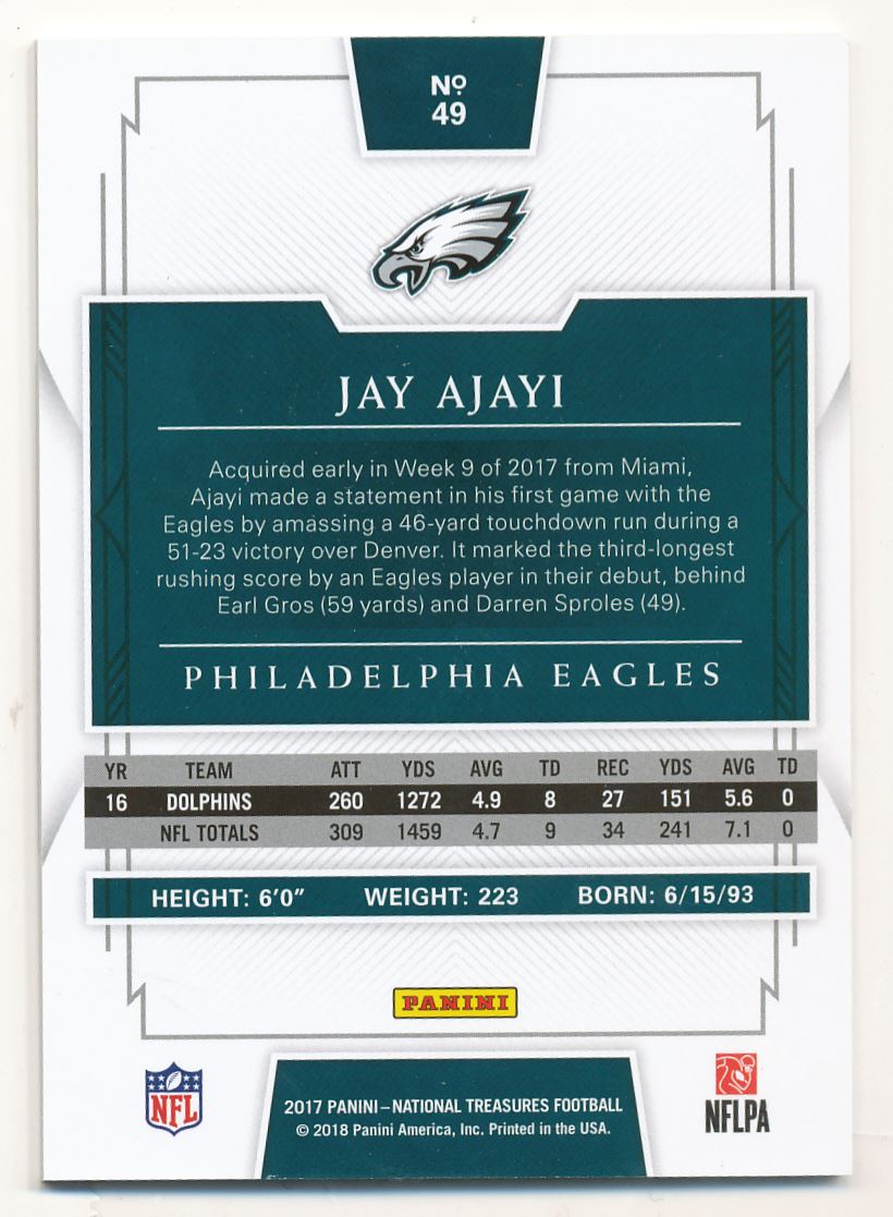 2017 Panini National Treasures Gold #49 Jay Ajayi