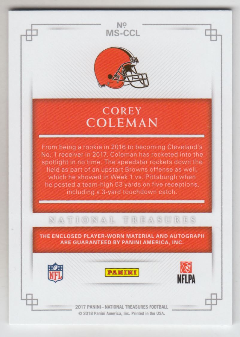 2017 Panini National Treasures Material Signatures #27 Corey Coleman/49
