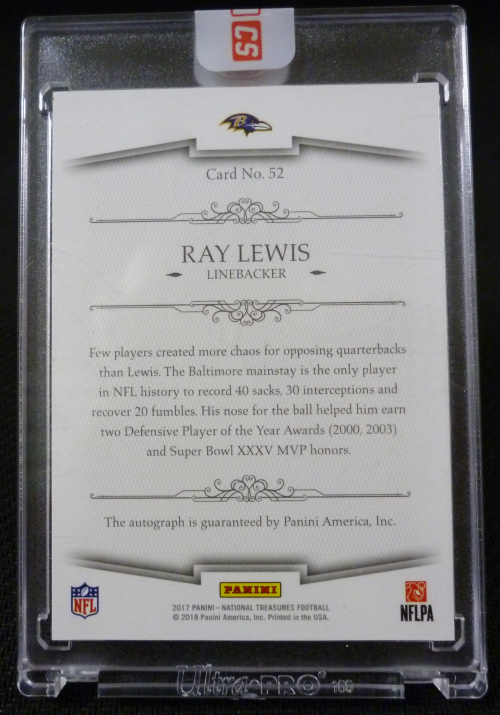 2017 Panini National Treasures NFL Greatest Signatures #52 Ray Lewis back image