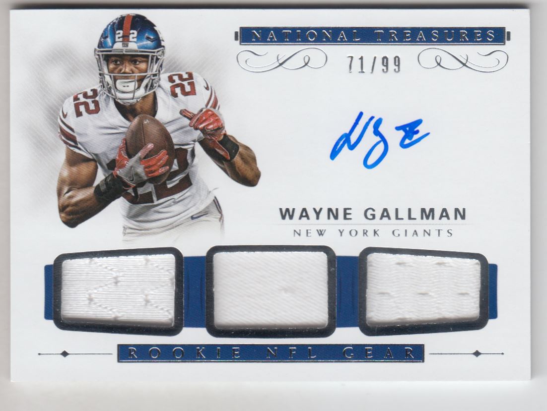 2017 Panini National Treasures Rookie NFL Gear Triple Material Signatures #28 Wayne Gallman/99