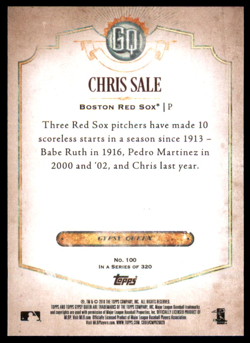 2018 Topps Gypsy Queen Missing Nameplate #100 Chris Sale back image