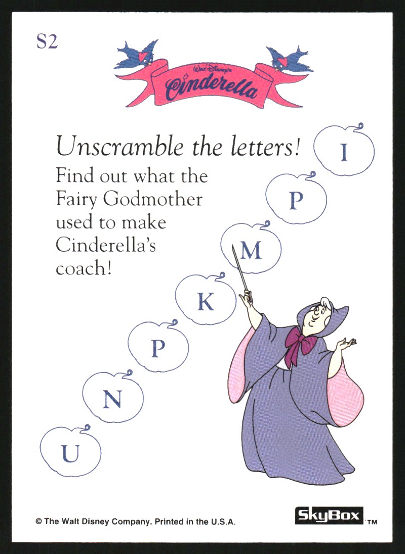 1995 SkyBox Walt Disney's Cinderella Promos #S2 Unscramble the Letters back image