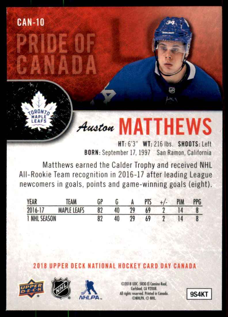 2017-18 Upper Deck National Hockey Card Day Canada #CAN10 Auston Matthews
