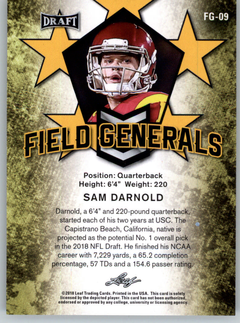 2018 Leaf Draft Field Generals Gold #FG09 Sam Darnold back image