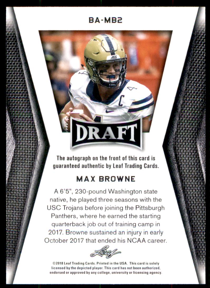 2018 Leaf Draft Autographs #BAMB2 Max Browne back image