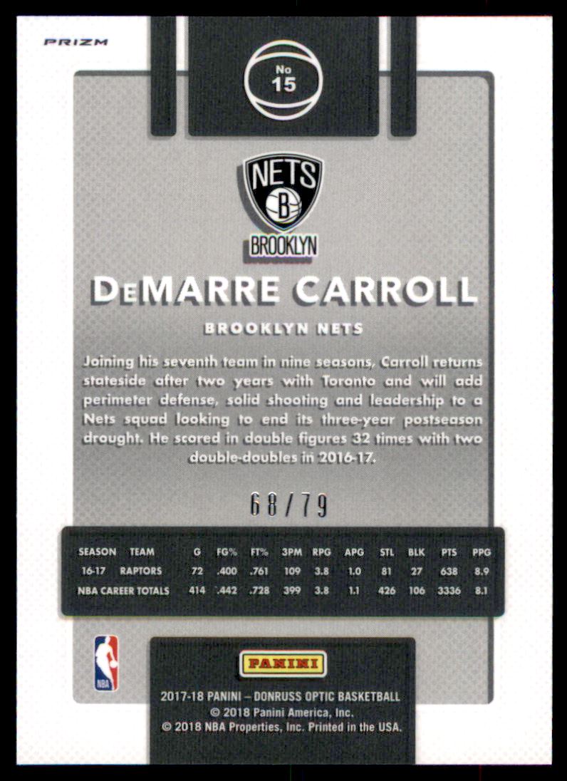 2017-18 Donruss Optic Pink Velocity #15 DeMarre Carroll