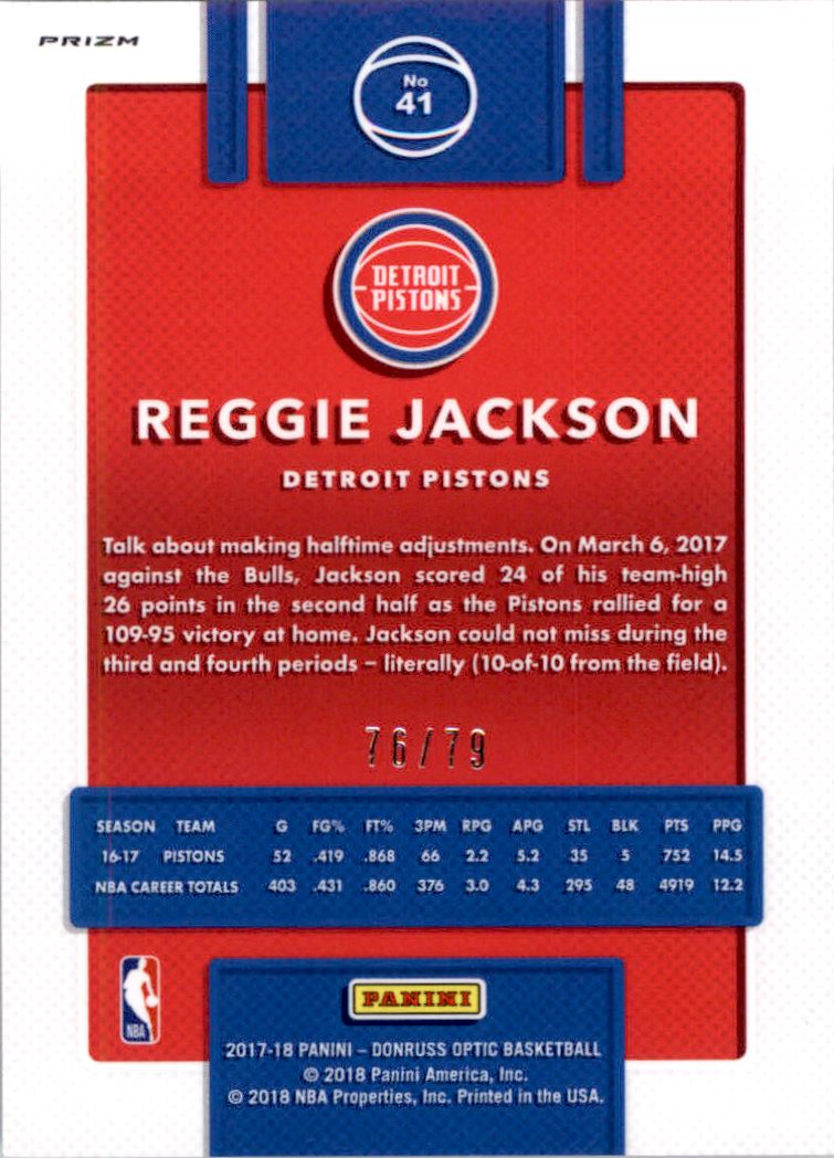 2017-18 Donruss Optic Pink Velocity #41 Reggie Jackson