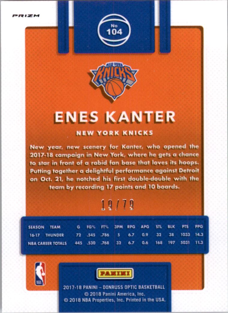 2017-18 Donruss Optic Pink Velocity #104 Enes Kanter