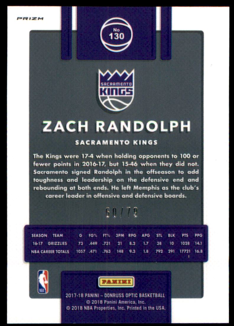 2017-18 Donruss Optic Pink Velocity #130 Zach Randolph