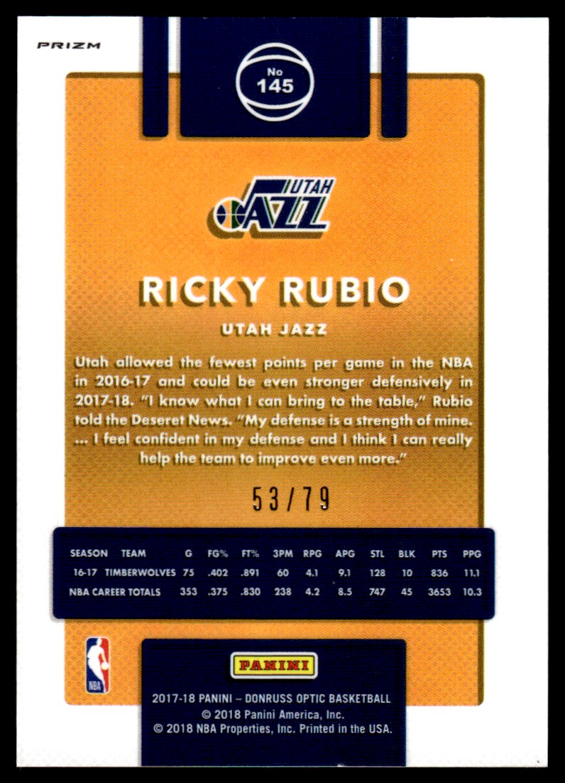 2017-18 Donruss Optic Pink Velocity #145 Ricky Rubio