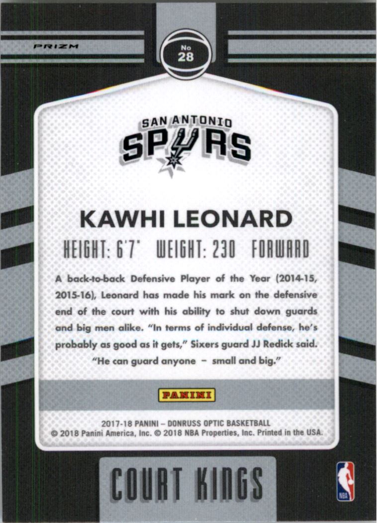 2017-18 Donruss Optic Court Kings Purple #28 Kawhi Leonard