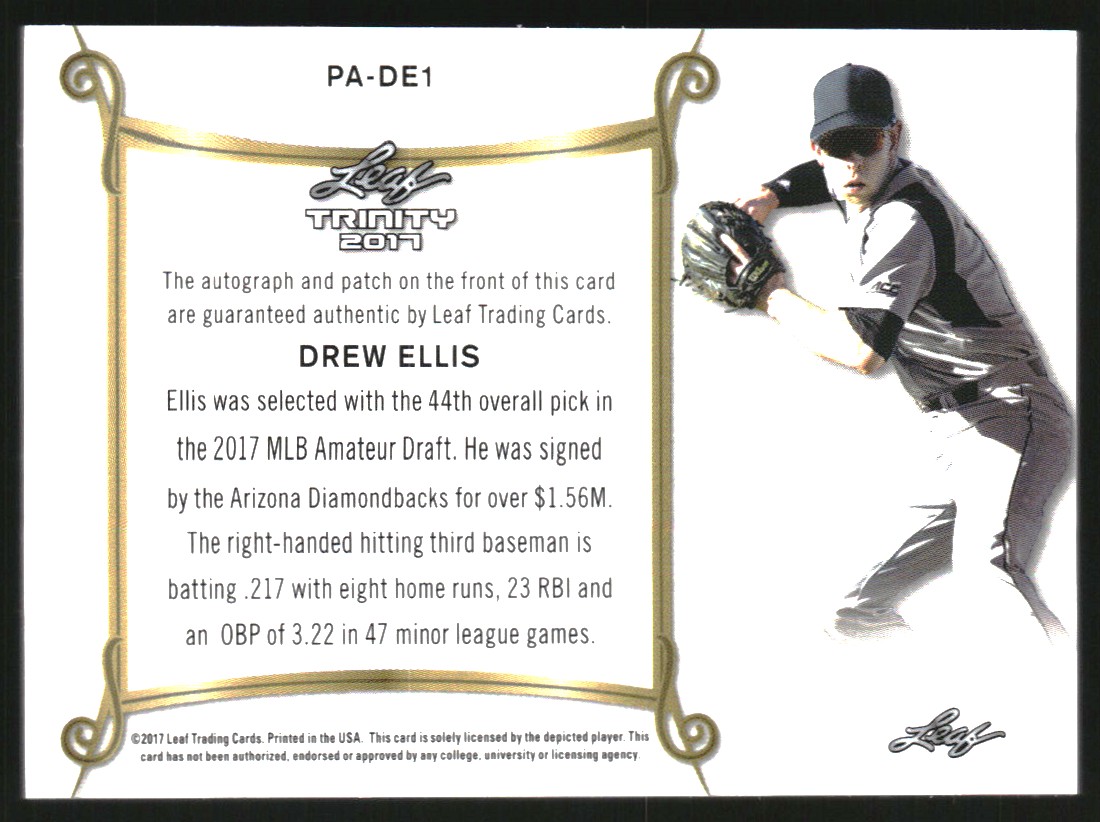 2017 Leaf Trinity Patch Autographs #PADE1 Drew Ellis back image