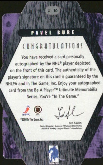 2000-01 BAP Ultimate Memorabilia Autographs #10 Pavel Bure back image