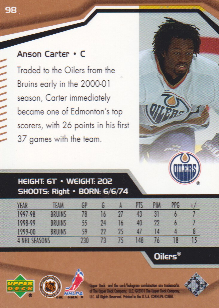 2000-01 Black Diamond #98 Anson Carter back image