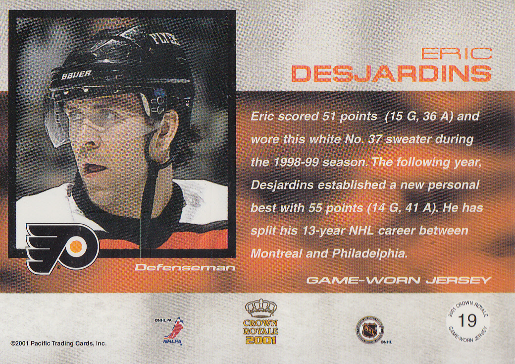 2000-01 Crown Royale Game-Worn Jersey Patches #19 Eric Desjardins/145 back image