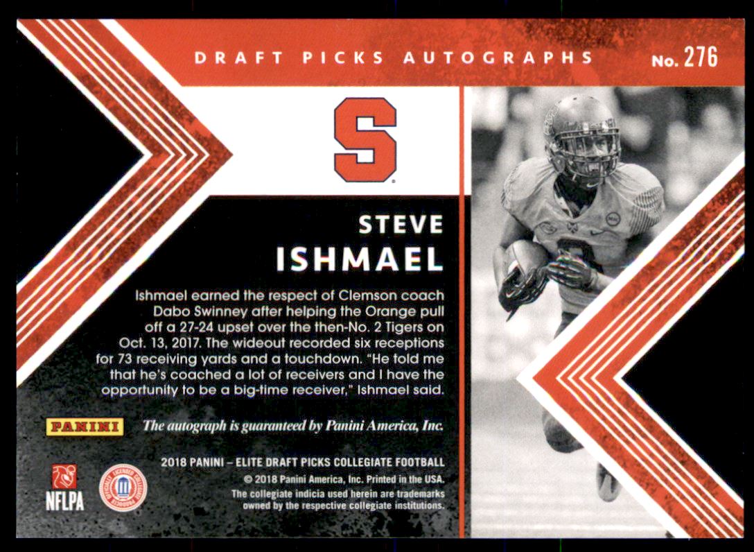 2018 Elite Draft Picks Draft Picks Autographs Aspirations Purple #276 Steve Ishmael/99 back image