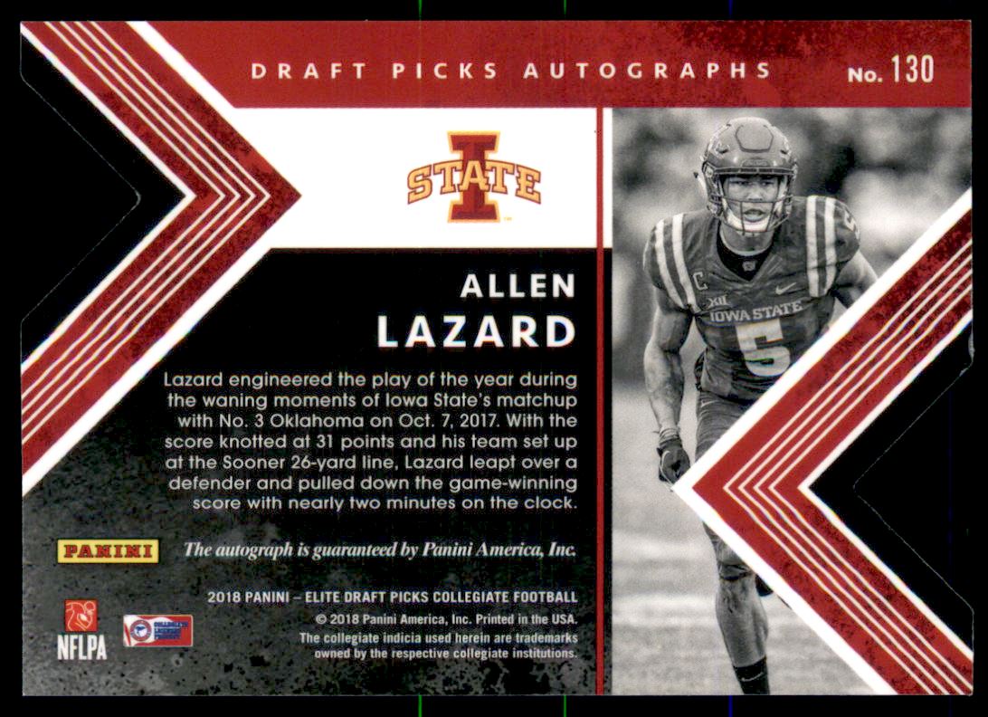 2018 Elite Draft Picks Draft Picks Autographs Status Die Cut Blue #130 Allen Lazard back image