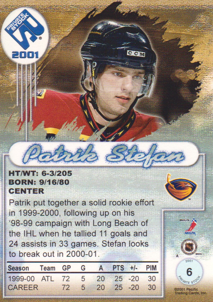 2000-01 Private Stock #6 Patrik Stefan back image