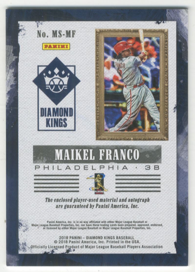 2018 Diamond Kings DK Materials Signatures #18 Maikel Franco/299 back image