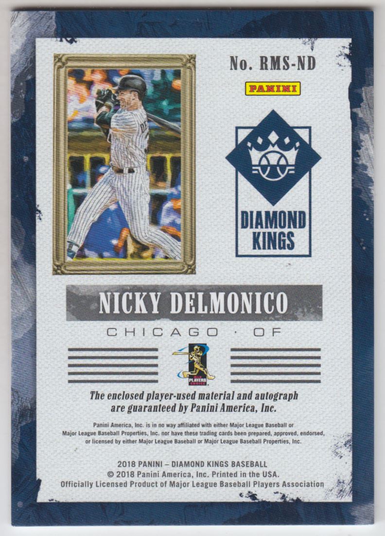 2018 Diamond Kings DK Rookie Materials Signatures #11 Nicky Delmonico/299 back image