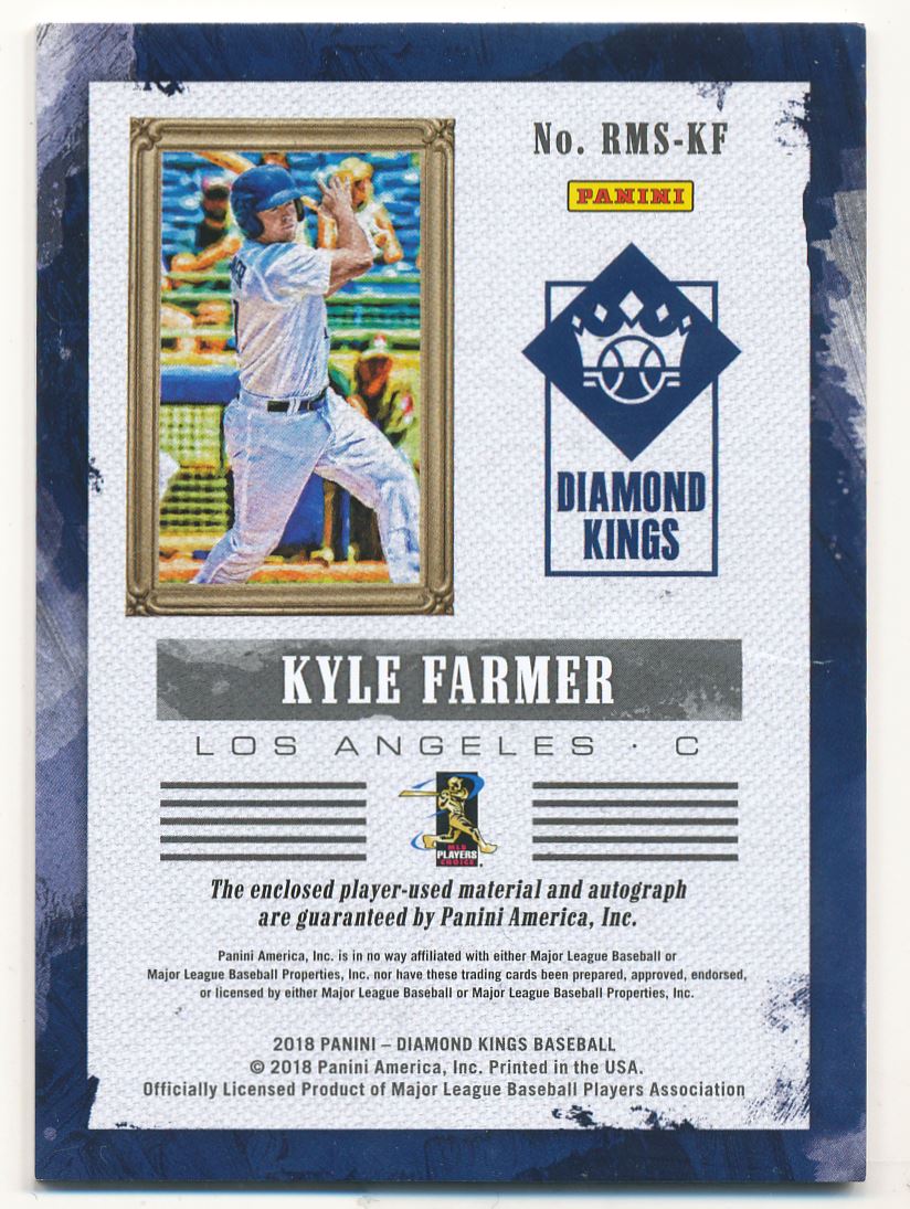 2018 Diamond Kings DK Rookie Materials Signatures Holo Silver #20 Kyle Farmer back image