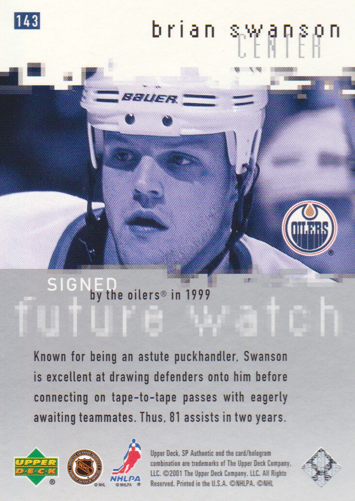 2000-01 SP Authentic #143 Brian Swanson RC back image