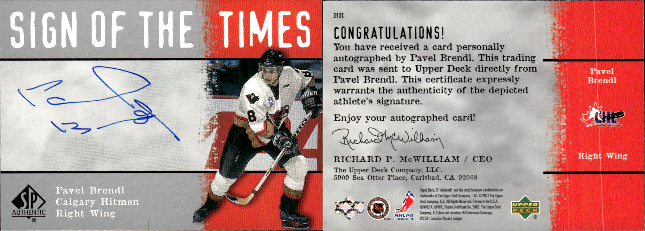 2000-01 SP Authentic Sign of the Times #BR Pavel Brendl