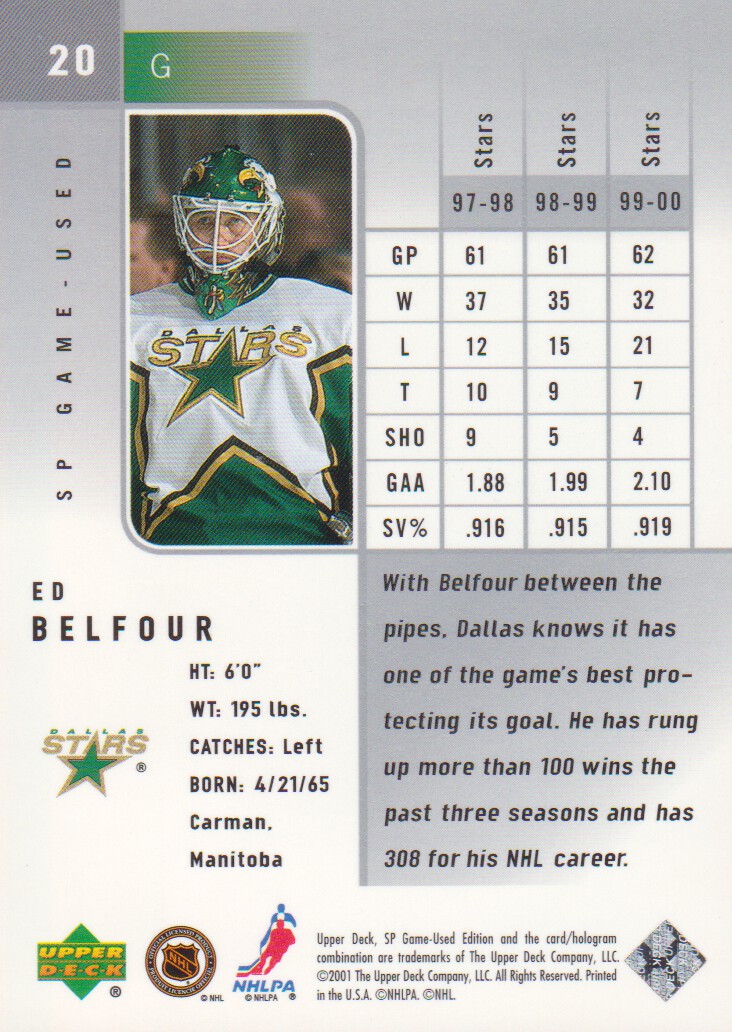 2000-01 SP Game Used #20 Ed Belfour back image